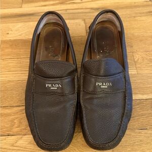 Prada Men's Dark Brown Leather Slip-Ons